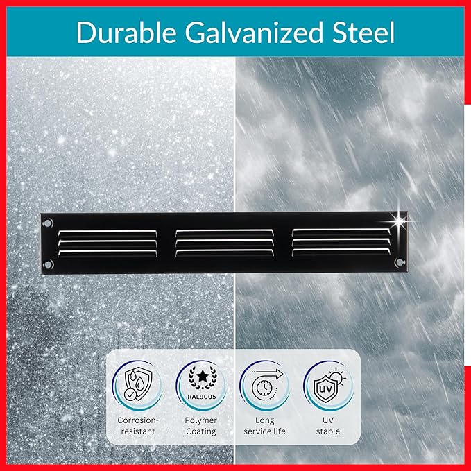 10x1 Vent Cover (Duct Opening) - Black HVAC Return Air Grille for Wall and Ceiling - Metal AC Vent Cover with Mesh - Rectangular Ventilation Register - External Dimensions: 11.81" W x 1.97" H - Image 3