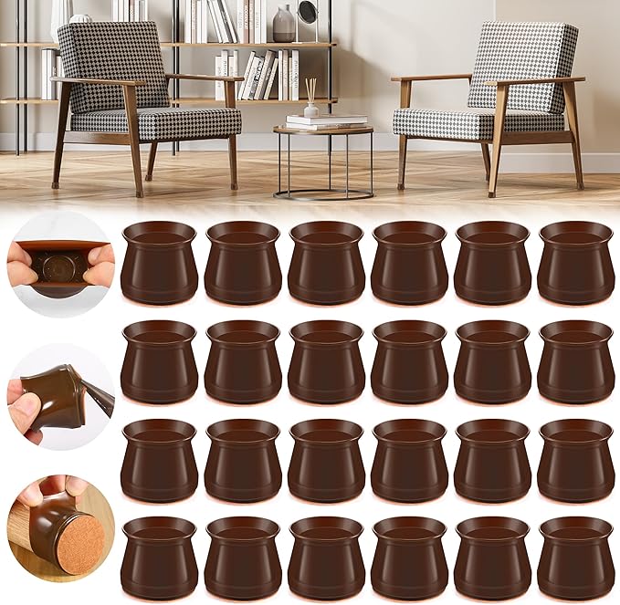 24PCS Upgraded Silicone Chair Leg Floor Protectors for Hardwood Floors, Furniture Sliders for Chair Legs, Felt Bottom Furniture Pads, Anti-Slip Round&Square Cap Covers to Scratch and Reduce Noise by Violibar