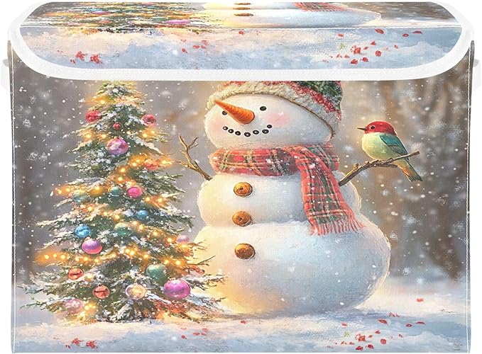 xigua Whimsical Snowman Storage Bins with Lids and Carrying Handle,Foldable Storage Boxes Organizer Containers Baskets Cube with Cover for Home Bedroom Closet Office Nursery by LLCxigua