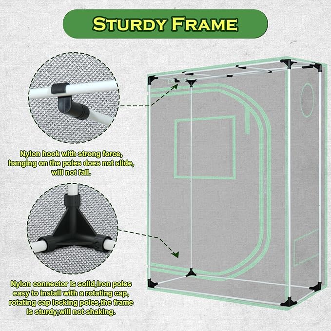 Indoor Grow Tent 48"x24"x60" 600D Mylar Hydroponic for Indoor Plant Tent with Observation Window and Removable Floor Tray 4x2 - Image 7
