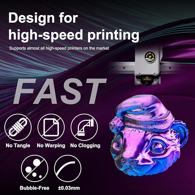 ERYONE Silk Tri Color PLA Filament 3D Printer 1.75mm +/- 0.03mm, Multicolor Filament Tricolor PLA 1KG(2.2lbs) Cardboard Spool, Blue Purple Black - Image 4