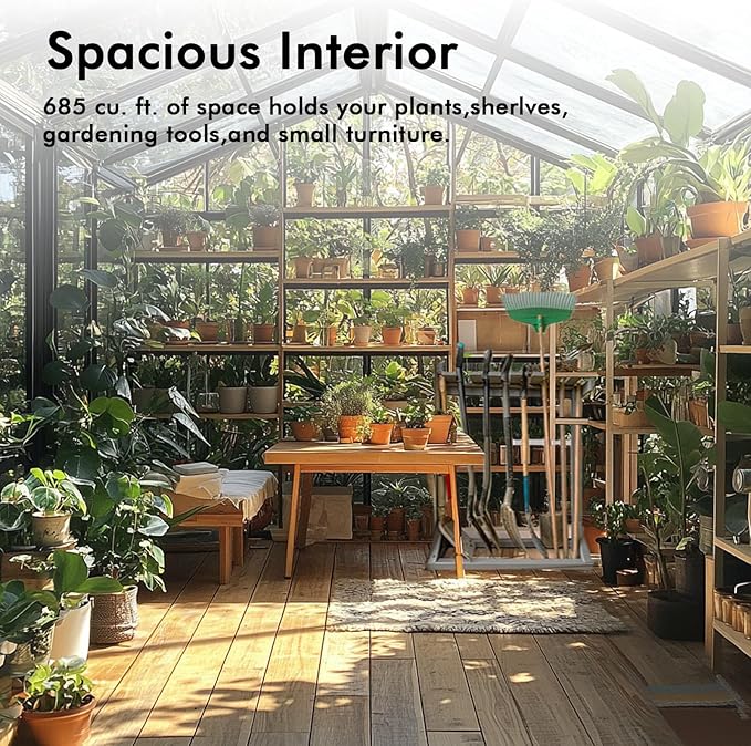 8×14FT Green Houses for Outside, Walk in Greenhouse for Outdoors and Garden Planting, Large Greenhouse Kit with Electronic Thermometers, Withstands Strong Wind or Snow to Protect Vegetables or Plants - Image 6