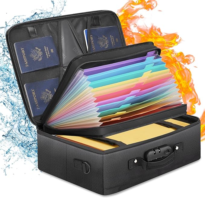 DEEGO Fireproof Document Organizer With Lock, Waterproof File Organizer for Important Document Folder, File Paper, Certificate, Passport, Portable Fireproof Safe Bag for Office Storage, Travel, Gifts by DEEGO