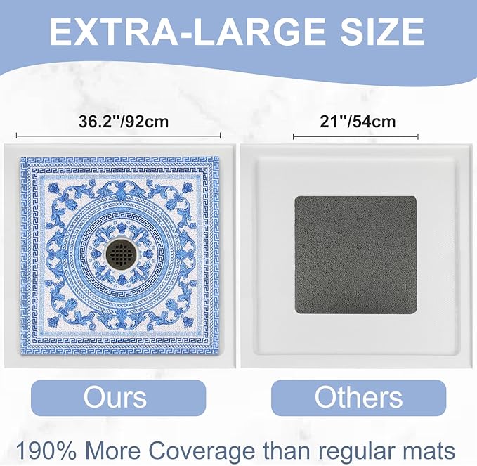Square Shower Mat Non Slip: 36x36 Inch Extra Large Shower Mats with Drain Hole in Middle -Anti Slip Shower Mats for Inside Shower -Loofah Shower Floor Mat Bath Mat for Shower Stall Bathtub Elderly - Image 2