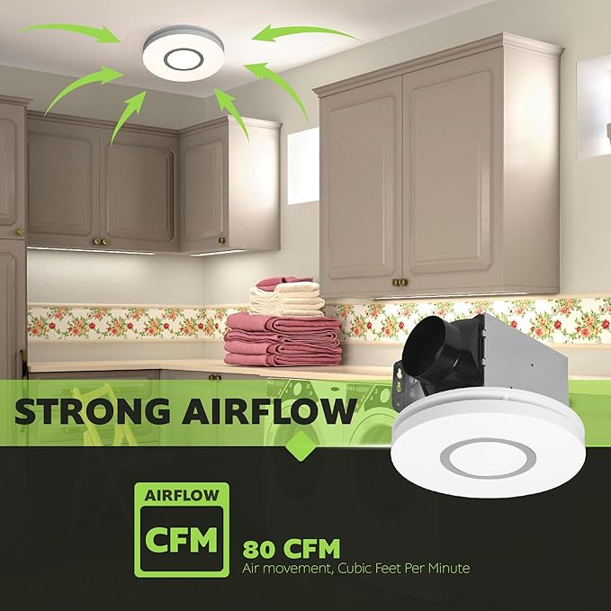 Homewerks 7141-80-RGB Bathroom Fan with Light LED Color Changing and Dimmable, SmartVent Humidity Sensing Ventilation Fan with Remote, 80 CFM 1.0 Sones - Image 8