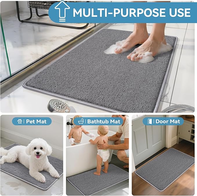 Non Slip Shower Mat Bathtub Mat 16x24 Inch, Quick Dry Bath Mat with Drain, Soft PVC Imitation Loofah Foot Scrubber Bath Mats for Bathroom Tub Shower Floor, Hangable & Hook Included, Gray - Image 8