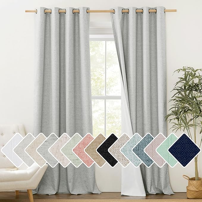 NICETOWN Grey Long Linen Full Shade Panels 108 inches Long 2 Panels, 52" Wide, Thermal Insulated & Energy Efficiency Blackout Curtains for Living Room, Lined Silky Performance Window Dressing by NICETOWN
