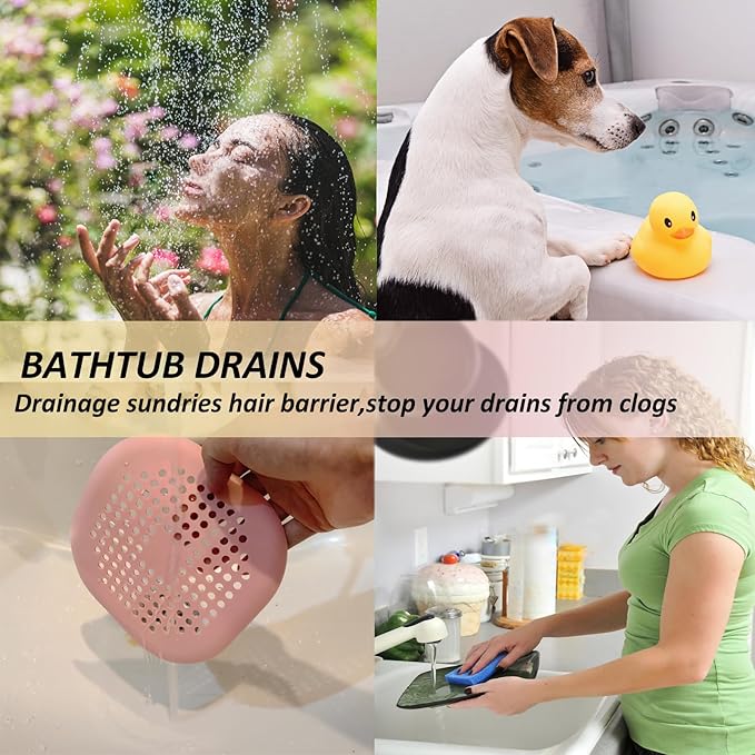 Hair Drain Catcher,Square Drain Cover for Shower Silicone Hair Stopper with Suction Cup,Easy to Install Suit for Bathroom,Bathtub,Kitchen 2 Pack (Pink) - Image 4