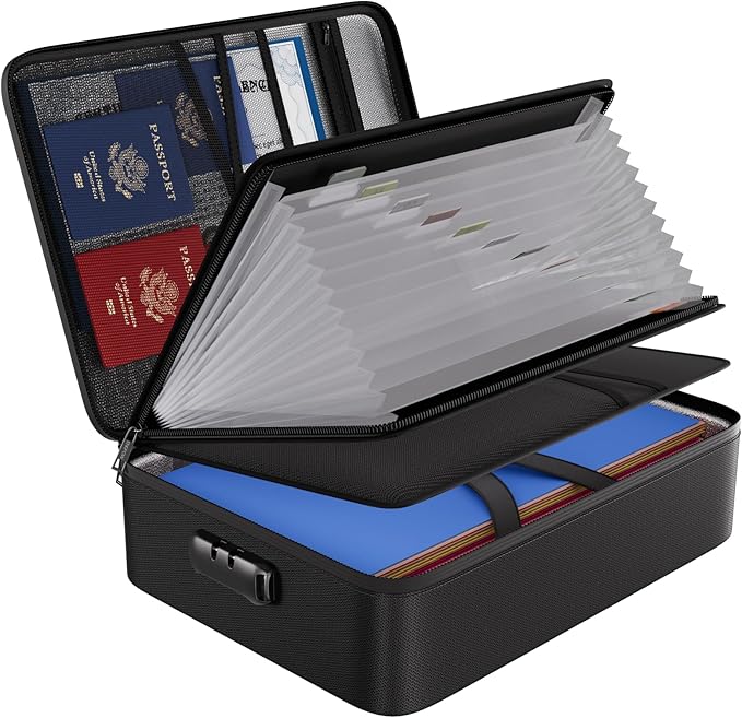 ENGPOW File Organizer Bag with 13 Pocket Accordion File Folder, Fireproof Document Organizer with Lock& Labels,Multi-Layer Portable Home Travel Safe Storage Box for Important Documents,Files and More by ENGPOW