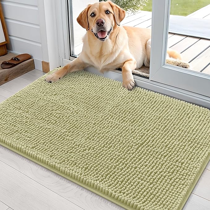 OLANLY Dog Door Mat for Muddy Paws 36x24, Absorbs Moisture and Dirt, Absorbent Non-Slip Washable Doormat, Quick Dry Chenille Mud Mat for Dogs, Entry Indoor Entryway Carpet for Inside Floor, Vanilla by OLANLY