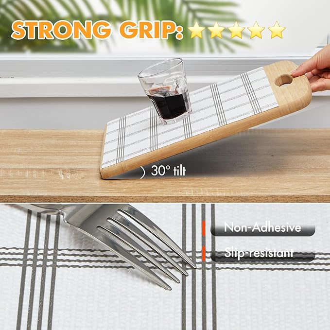 Viseeko Shelf and Drawer Liner for Kitchen Cabinet, Non-Adhesive Cabinet Liners for Shelves, Strong Grip Shelf Paper Non-Slip Waterproof Easy to Cut for Dresser Cupboard, Grey Stripe, 24 in x 20 ft - Image 2