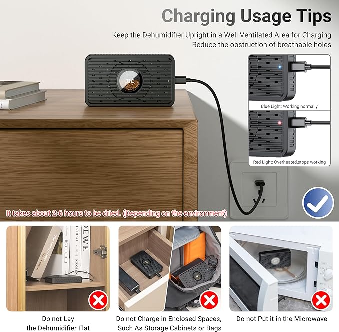 2 Pack Rechargeable Desiccant Dehumidifier for Storage with USB-C Cable,Reusable Portable Moisture Humidity Absorber Dryer Color Indicating Silica Gel for Gun Safe Camera Lens Electronics 3d Filaments - Image 3