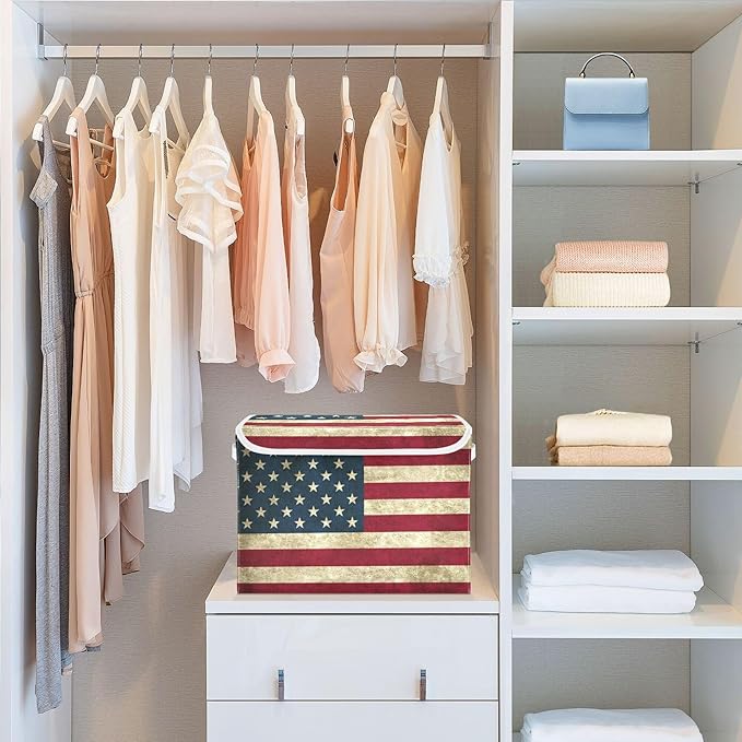 xigua American Flag Storage Bins with Lids and Carrying Handle,Foldable Storage Boxes Organizer Containers Baskets Cube with Cover for Home Bedroom Closet Office - Image 6