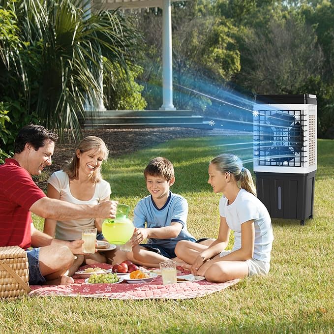 TABU 2953CFM Evaporative Air Cooler, 3-in-1 Portable Swamp Cooler with 9.3-Gal Water Tank, Cooling,Fan & Humidifier,120° Oscillation,3 Wind Speeds,7.5H-Timer,Remote Control,Ice Packs,Black - Image 8