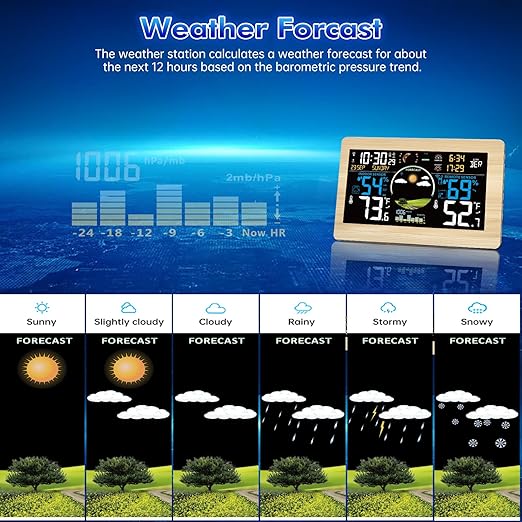 Weather Station Wireless Indoor Outdoor, Digital Thermometer, 7.5'' VA Display Home Weather Stations, Accurate Temperature Humidity Gauge with Weather Forecast, Atomic Clock,Khaki - Image 3