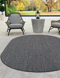 Unique Loom Outdoor Solid Collection Area Rug (5' 3" x 8' Oval Black/Ivory) by UniqueLoom