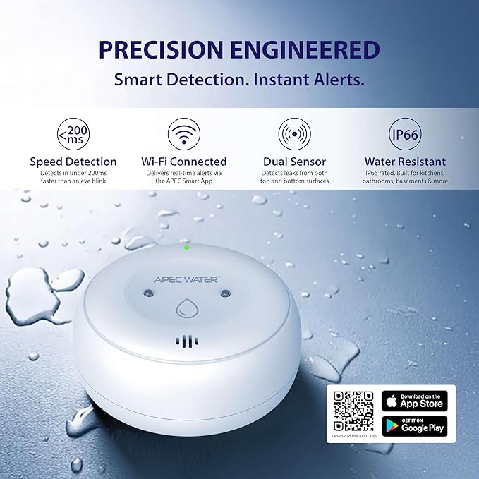 APEC WATER WiFi Water Leak Detector for Home, App Connected get Real-Time Alerts, Highly Reliable Dual Sensor Wet Moisture Detection (1PK) - Image 2