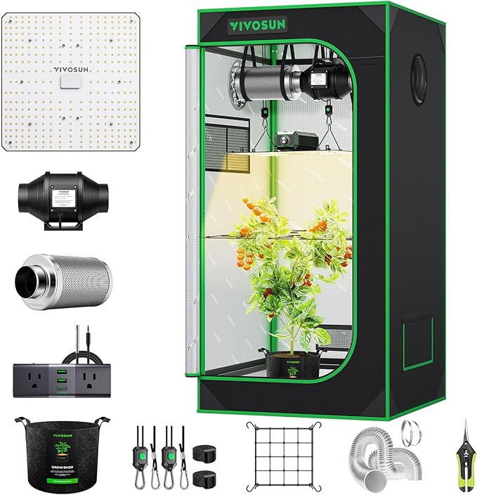 VIVOSUN Grow Tent Kit, 2 × 2ft 1-Plant System, WiFi-Controlled Grow System with Full Spectrum LED Grow Light, Automatic Ventilation, GrowHub Outlet A22 with Temperature and Humidity Sensor by VIVOSUN