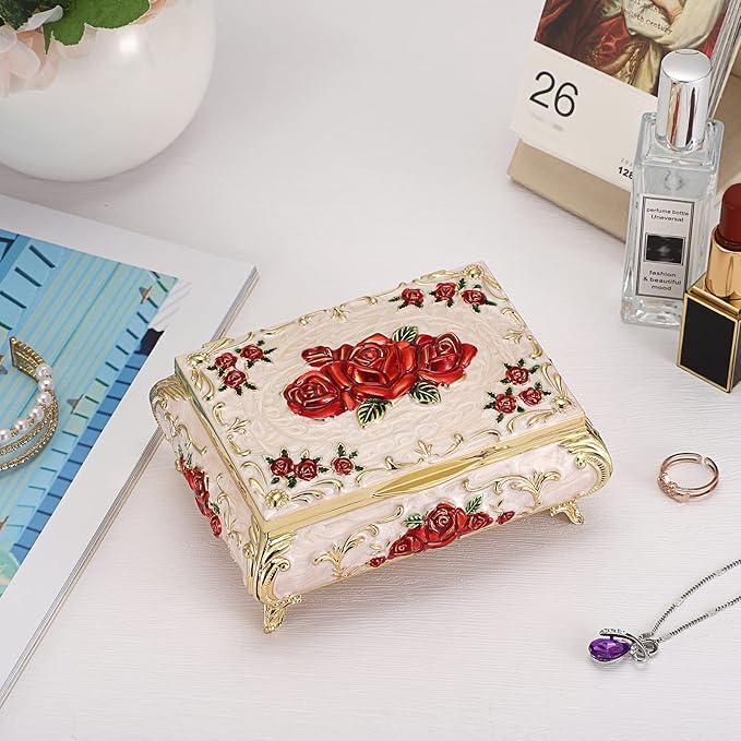 Hipiwe Metal Decorative Jewelry Box Vintage Treasure Chest Case Ornate Trinket Organizer Earrings Necklace Bracelet Storage Box Ring Holder Keepsake Box for Women - Image 2