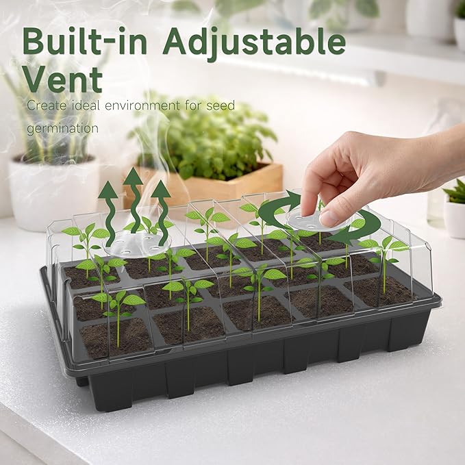 Gardzen 10-Pack Seed Starter Kits, Reusable Plant Germination Trays with Total 150-Cell, Seed Starter Tray with Humidity Vented Domes and Bases for Starting Vegetable Flower Herb Seeds 15" x 9" - Image 5