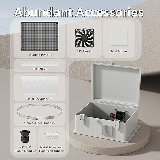 Joinfworld White Outdoor Electrical Box Waterproof Nema Enclosure 16x11x6 Plastic WiFi Box with Fan Vented Dust Screen - Image 5