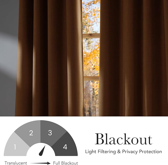NICETOWN Gold Brown Faux Linen Room Darkening Rod Pocket Curtains 63 inch Length, W42 x L63, Light Blocking Thermal Insulated Noise Reducing Drapes for Bedroom Living Room Farmhouse Decor, 2 Panels - Image 6
