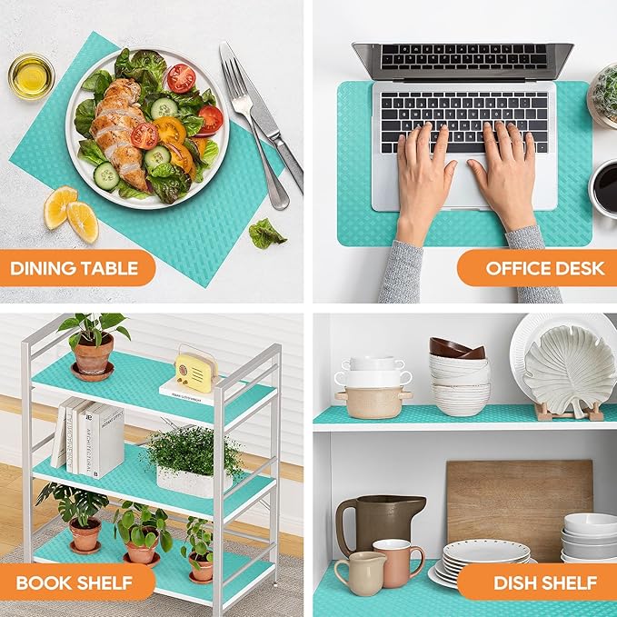 Blue Shelf Liners for Kitchen Cabinets Refrigerator Liners Waterproof & Oil-Proof Kitchen Cupboard Liner Drawer Mats EVA Material Non Adhesive Fridge Liner for Shelves 23.6 x 236.2 Inches - Image 3