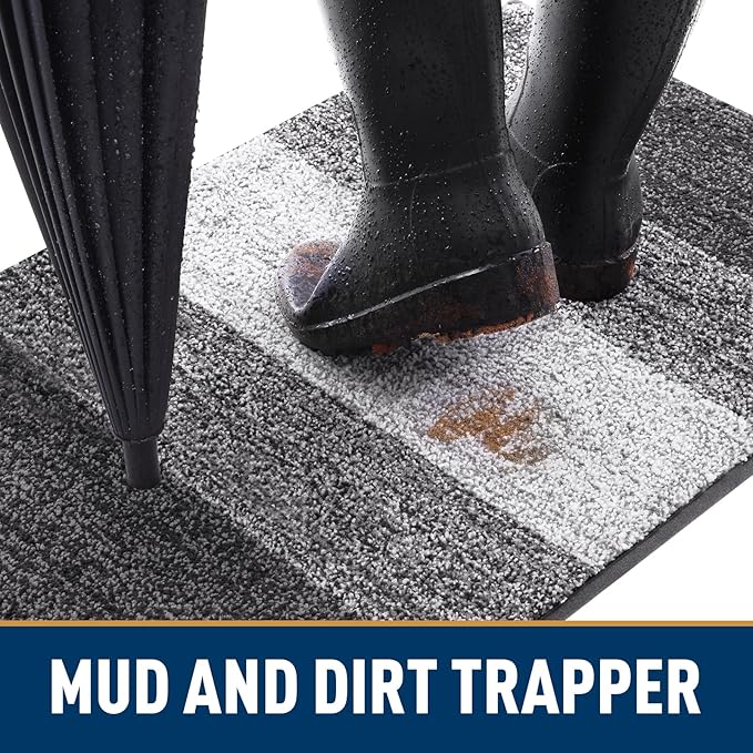 Smiry Dog Door Mat for Muddy Paws, Absorbs Moisture and Dirt, Low-Profile Entryway Mat with Non-Slip Backing, Entry Indoor Outdoor Doormat for Inside Floor (59x20 Inches, Grey, Striped) - Image 2