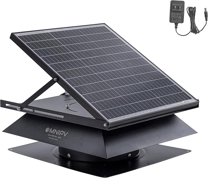 Smart Hybrid Solar Attic Exhaust Fan Pro–USA Engineered with German Tech, 2850 CFM 50W Solar Panel, 40-104℉ Thermostat, Cool & Dehumidify up to 4000 ft². Weatherproof Roof Vent for Home, Shed by OMNIPV