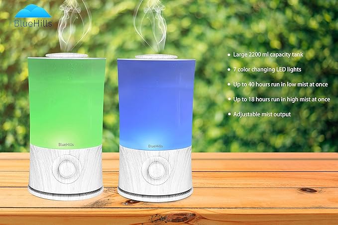 BlueHills Premium 2000 ML XL Large Essential Oil Diffuser Aromatherapy Humidifier for Large Room Home 40 Hour Run Huge Coverage Area Lights 2 Liter Extra Large Capacity Diffuser White Wood Grain E004 - Image 6