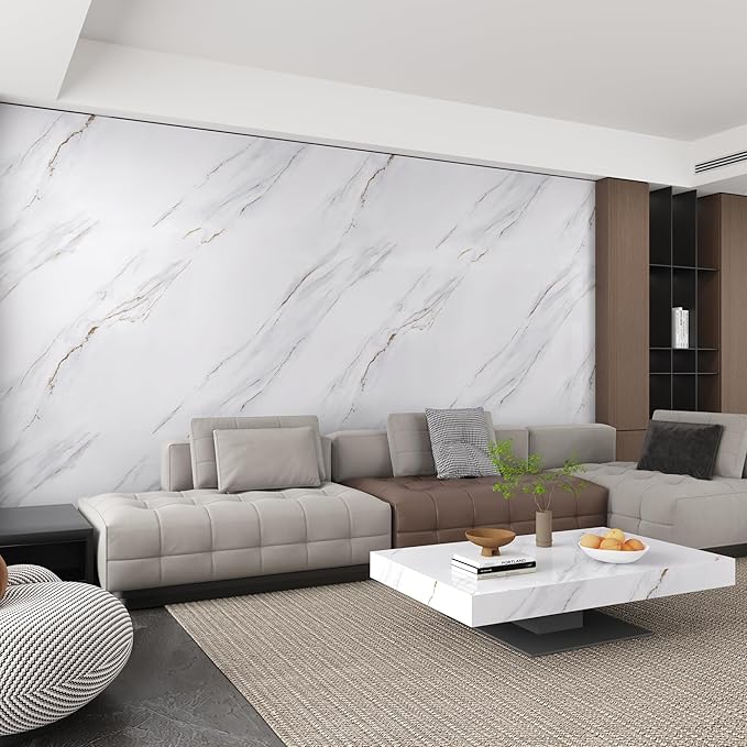 15.7"x196.8" Glossy Marble Countertop Peel and stick White Marble Contact Paper for Cabinets and Drawers Waterproof Thick Marble Vinyl Wallpaper Self Adhesive Granite Contact Paper for Counter - Image 9