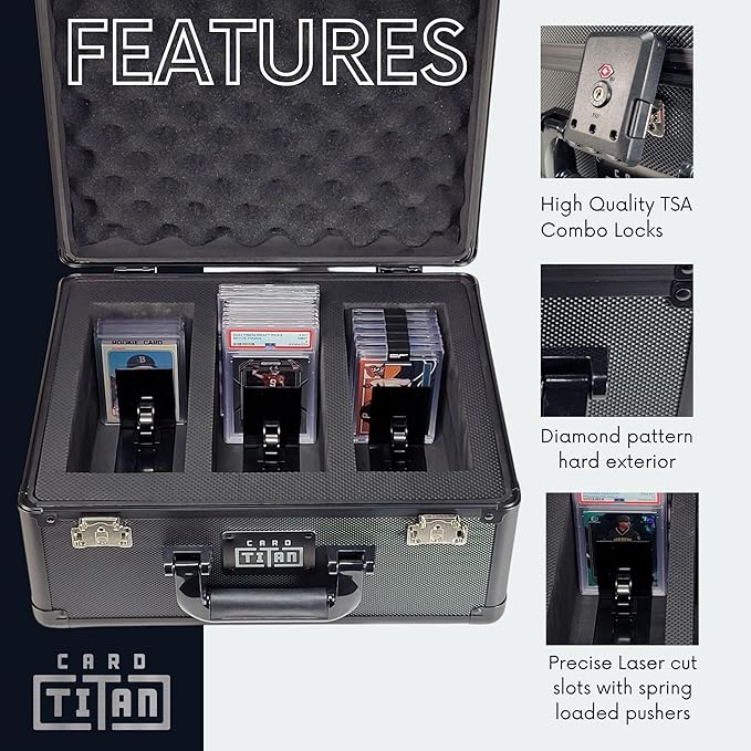 Vault Trading Card Storage Box - Lockable Sports Cards Hard Case with Spring-Loaded Pushers for Top Loaders & Graded Cards - 3 Row - Image 4