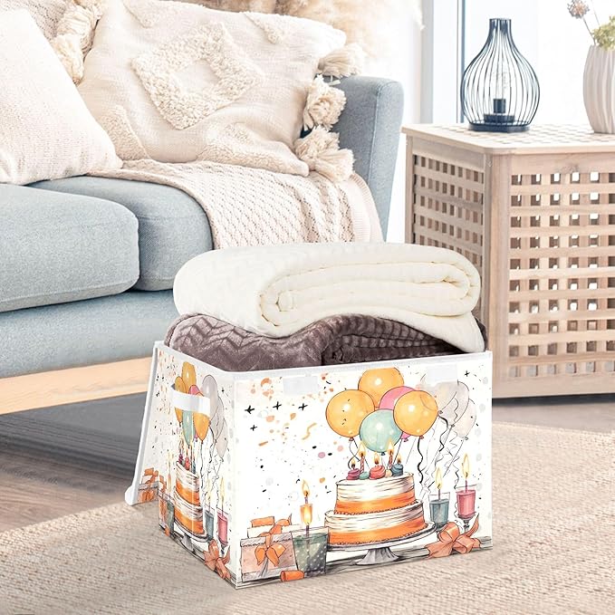 xigua Happy Birthday Pattern Storage Bins with Lids and Carrying Handle,Foldable Storage Boxes Organizer Containers Baskets Cube with Cover for Home Bedroom Closet Office - Image 5