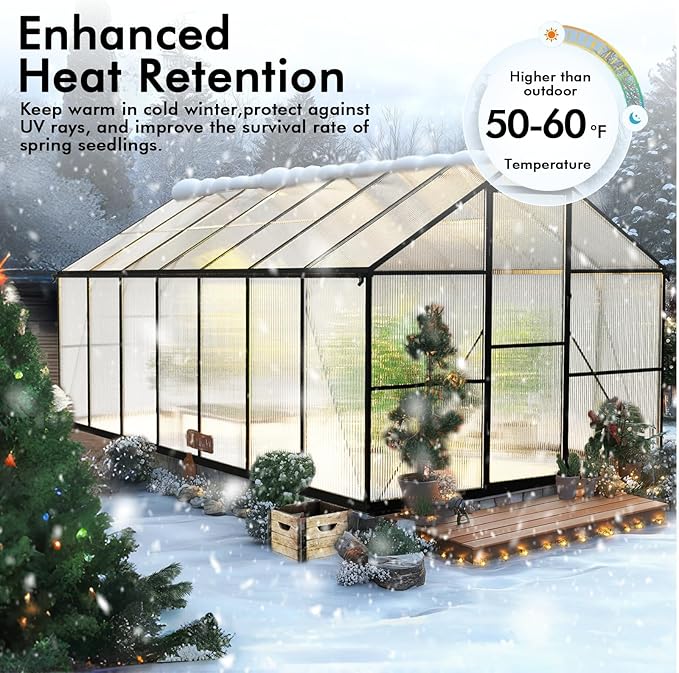 8×14FT Green Houses for Outside, Walk in Greenhouse for Outdoors and Garden Planting, Large Greenhouse Kit with Electronic Thermometers, Withstands Strong Wind or Snow to Protect Vegetables or Plants - Image 3