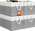 Storage Bin,Collapsible Storage Basket For Organizing,Large Storage Boxes With Rope Handles,Storage Containers,White & Grey,4 Pack by StorageTastic