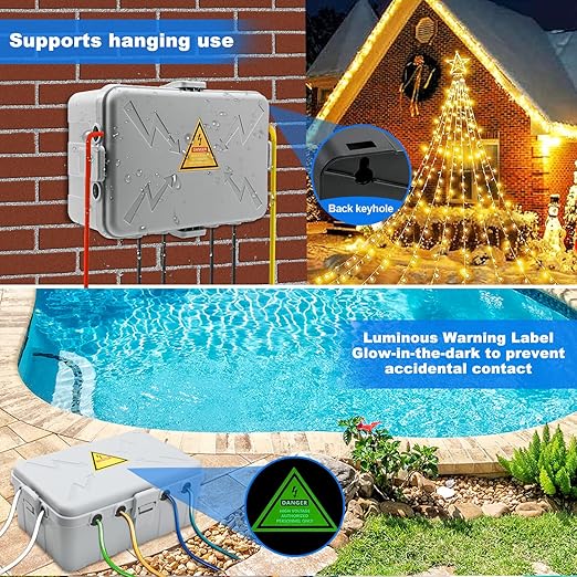 Hrensaw Large Outdoor Electrical Box(12.5x8.5x5inch),IP54 Waterproof Outdoor Outlet Covers,Weatherproof Extension Cord Covers Protect Outlet,Plug,Timer,Power Strip,Holiday Light,Grey - Image 4