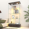 Yoluckea 4 Tier Glass Display Cabinet with LED Lighting and 2 Drawers, 2 Doors Floor Standing Curio Cabinet with Wheel for Home, Office, Corner Display, Black Glass Bookshelf for Collections and Decor by Yoluckea