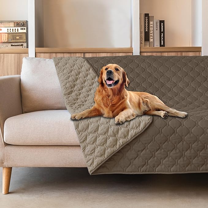 gogobunny 100% Double Sided Waterproof Dog Blanket Soft Pet Bed Cover Reversible Protect Furniture Couch Sofa Car for Puppy Cat Kids (Dark Walnut/Light Walnut, 82x82 Inch (Pack of 1)) by gogobunny