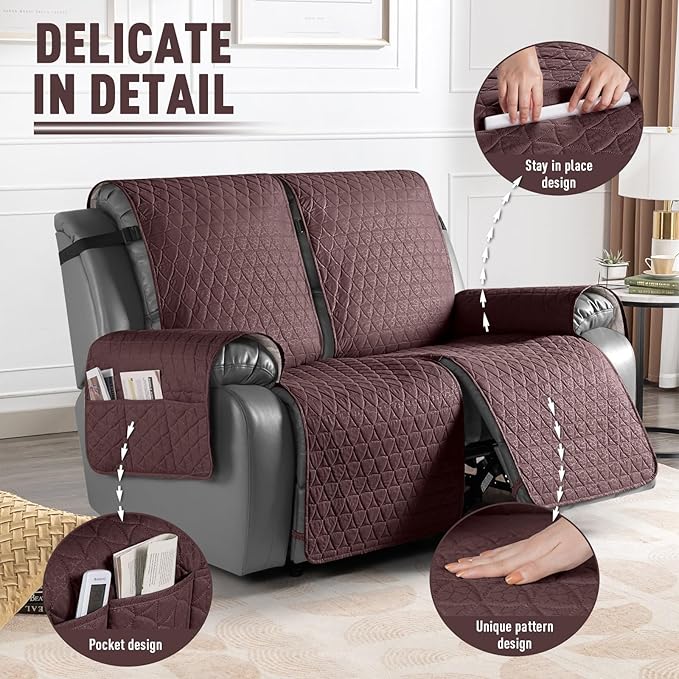 TAOCOCO 100% Waterproof Recliner Cover, Non-Slip Washable Reclining Couch Cover with Elastic Leg Straps, Furniture Protector for Dogs (Coffee, 2 Seater) - Image 6