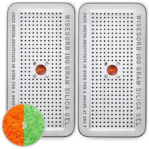 100 Gram 2 Pack Indicating Silica Gel Canister, Gun Safe Dehumidifier (Orange to Green), Reusable Desiccant Canister Dehumidifier by Wisesorb