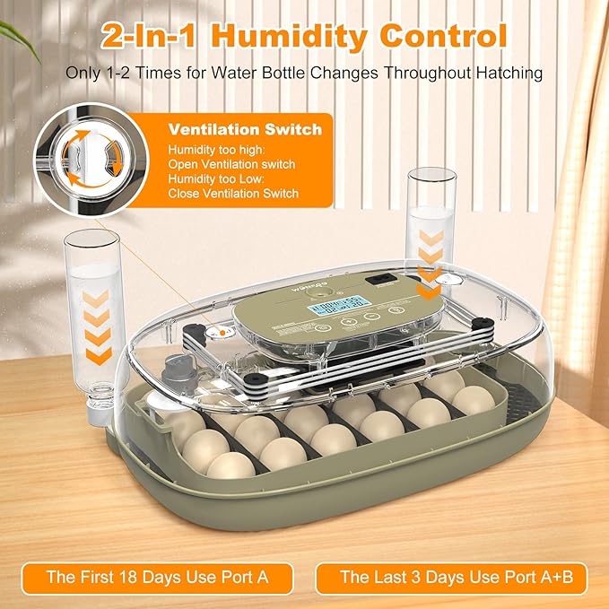 24 Egg Incubators for Hatching,Automatic Egg Turning and Temperature Control Humidity Display,Hatch Day,Automatic Water Refill,360° Viewing for Chicken Quail Duck - Image 7