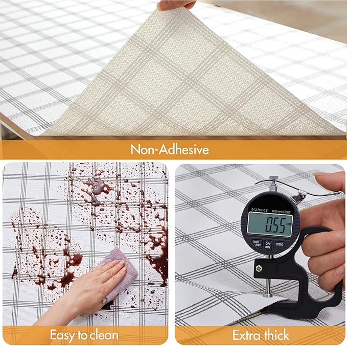 Viseeko Shelf and Drawer Liner for Kitchen Cabinet, Non-Adhesive Cabinet Liners for Shelves, Strong Grip Shelf Paper Non-Slip Waterproof Easy to Cut for Dresser Cupboard, Grey Stripe, 24 in x 20 ft - Image 5
