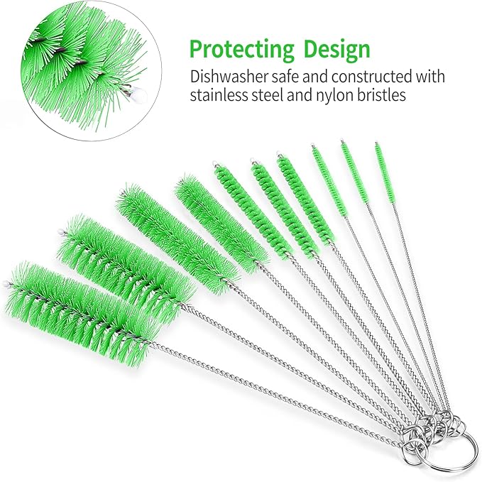 CiaraQ Bottle Cleaning Brushes, 8 Inch Nylon Tube Brush Set, Cleaner for Narrow Neck Bottles Cups with Hook, Set of 10pcs. - Image 4