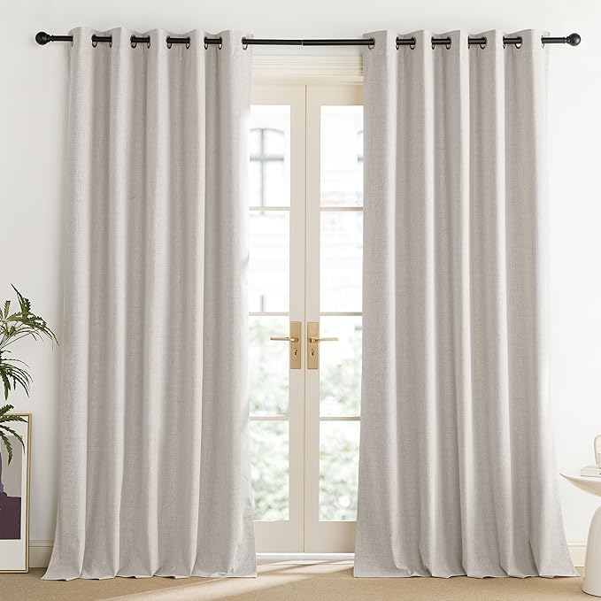 NICETOWN Brich Vintage Open Linen Weave Flax Thermal Curtains, 100% Blackout Curtains 120" Long for Dining Room, Soundproof Window Treatment Drapes for Home Office, 62" Wide Per Panel, Set of 2 - Image 2