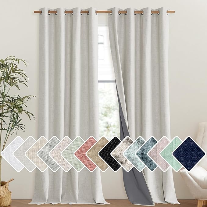NICETOWN Snowbound Vintage Linen 100% Blackout Curtains for Living Room, Thermal Insulated Curtains 108" Long, Noise Reducing Window Treatment Drapes for Hall Room, 52" Wide Per Panel, Set of 2 by NICETOWN