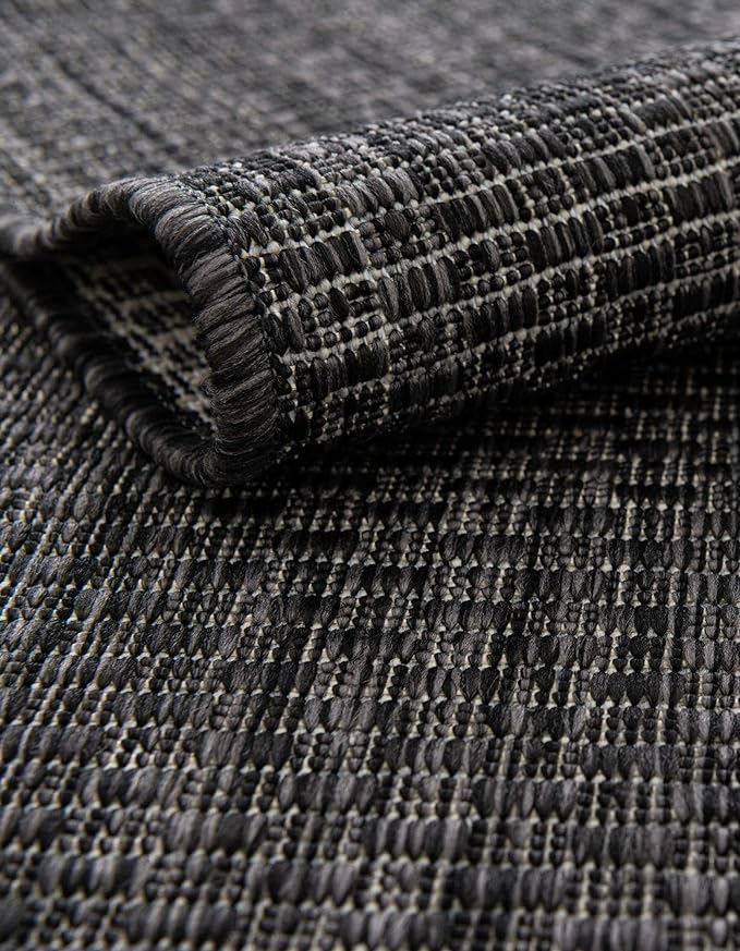 Unique Loom Outdoor Solid Collection Area Rug (10' Round Black/Ivory) - Image 6