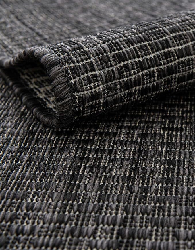 Unique Loom Outdoor Solid Collection Area Rug (7' 10" Square Black/Ivory) - Image 6
