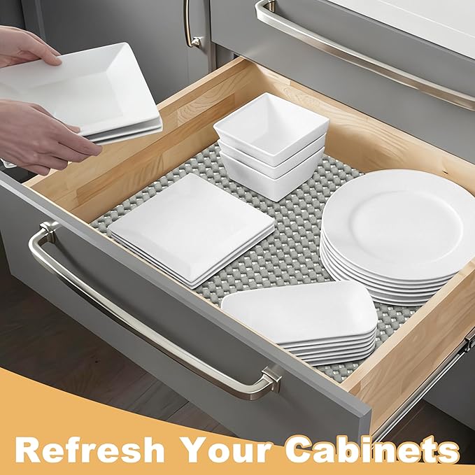 Shelf Liner for Kitchen Cabinet, Durable with Strong Grip, Non Adhesive Liners Protect Kitchen Cabinets and Cupboard, Pantry, Bathroom Drawers and Shelves, Desks-12" x 120" (Gray) - Image 5
