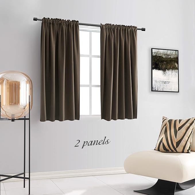 DONREN 48 Inch Length Short Curtains for Kitchen - Small Window Treatment Rod Pocket Blackout Curtain Drapes (1 Pair,Chocolate Brown,52 Inches Wide by 48 Inches Long) - Image 2