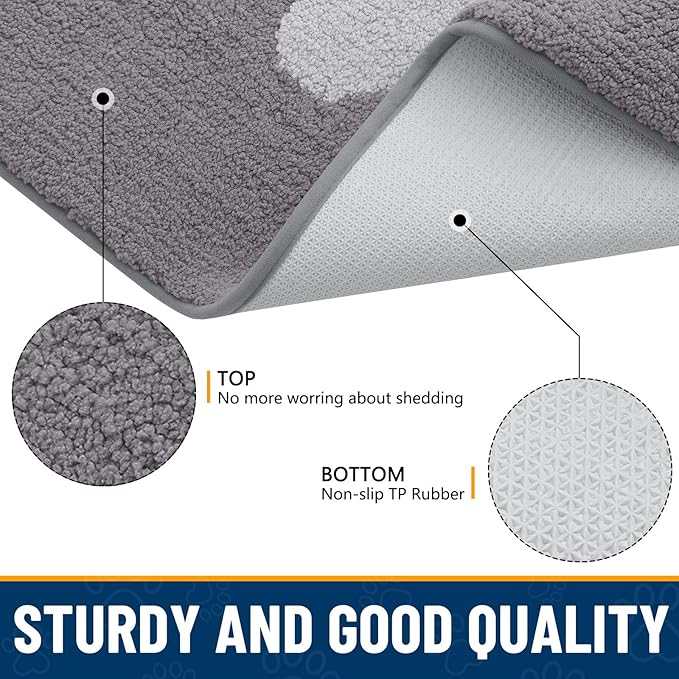 Smiry Dog Door Mat for Muddy Paws, Absorbs Moisture and Dirt, Low-Profile Entryway Mat with Non-Slip Backing, Entry Indoor Outdoor Doormat for Inside Floor (30x20 Inches, Light Grey, Paw) - Image 6